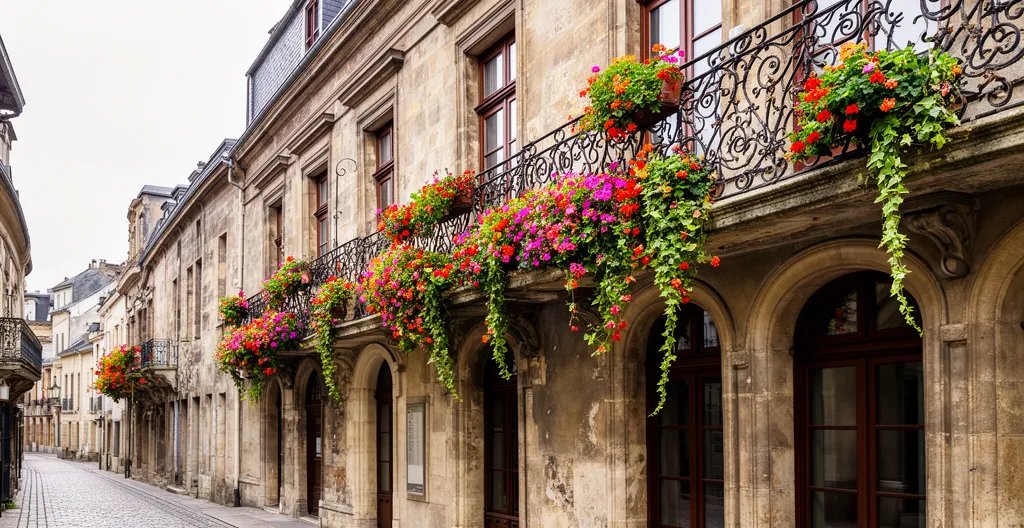 Façade d'immeuble résidentiel typique du centre-ville de Castelnaudary avec balcons