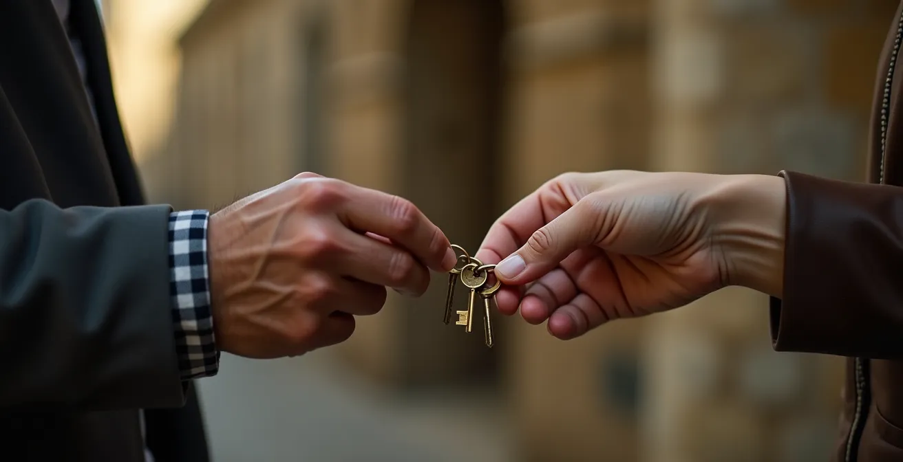 Gros plan sur des mains échangeant des clés de maison